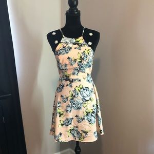 Floral skater style dress with open back back